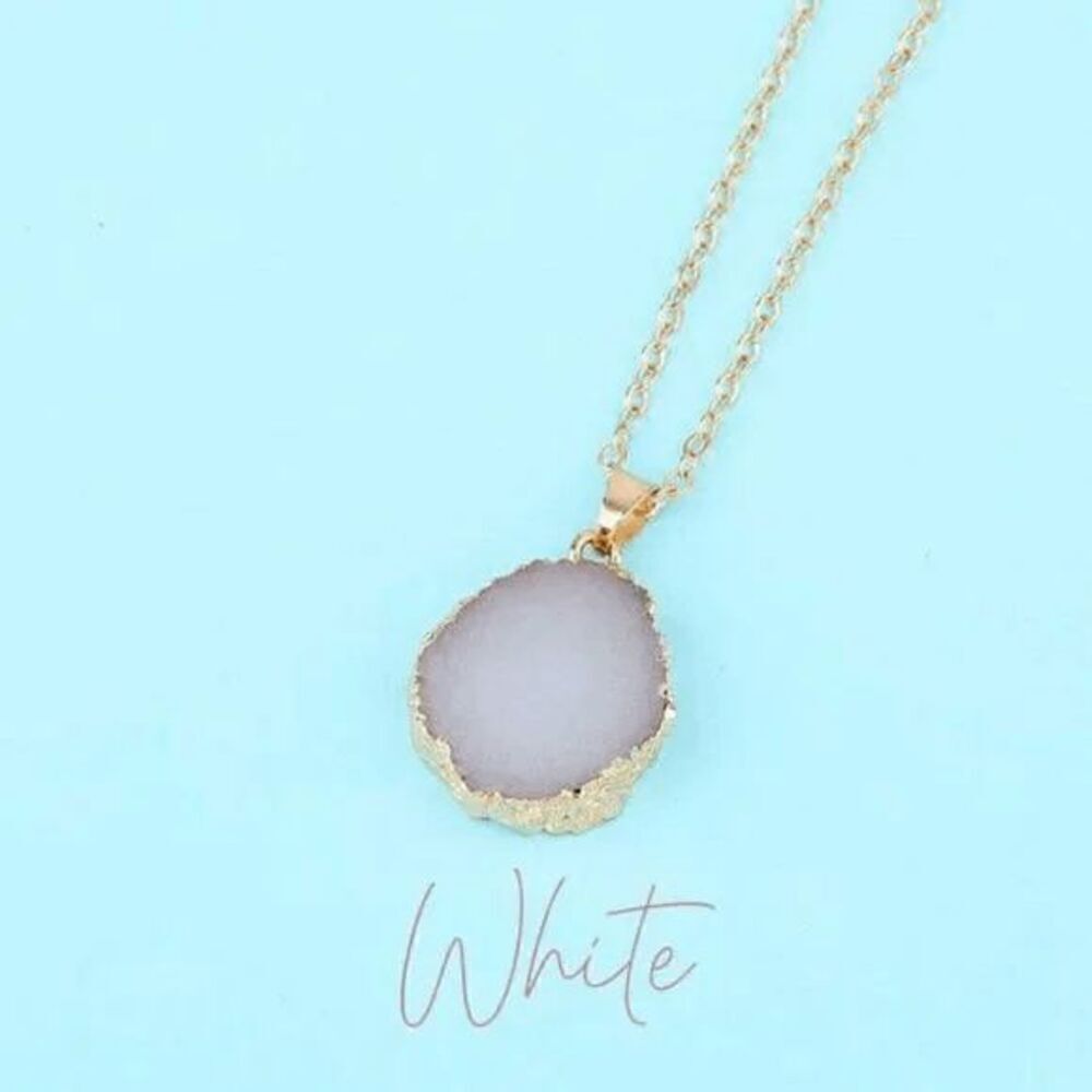 White Irregular Round Stone Pendant Necklace - Picture 2 of 2
